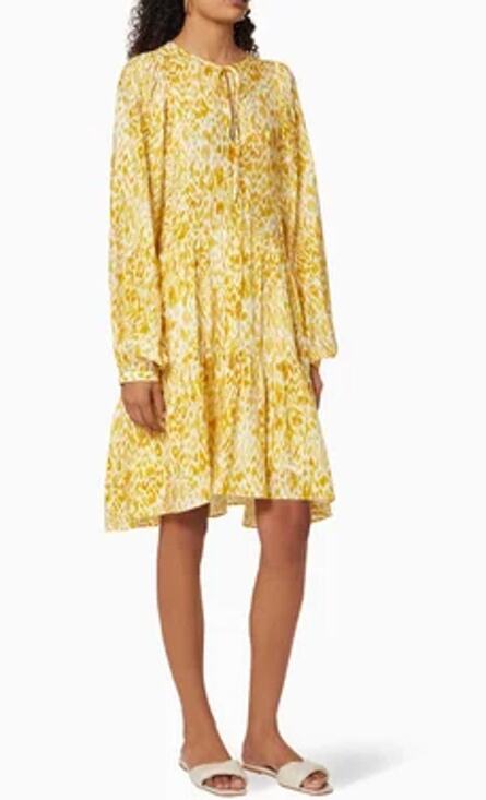 Anine Bing Dresses & Skirts - ANINE BING Madison Tiered Leopard Printed Silk Blend Long Sleeve Mini Dress M
